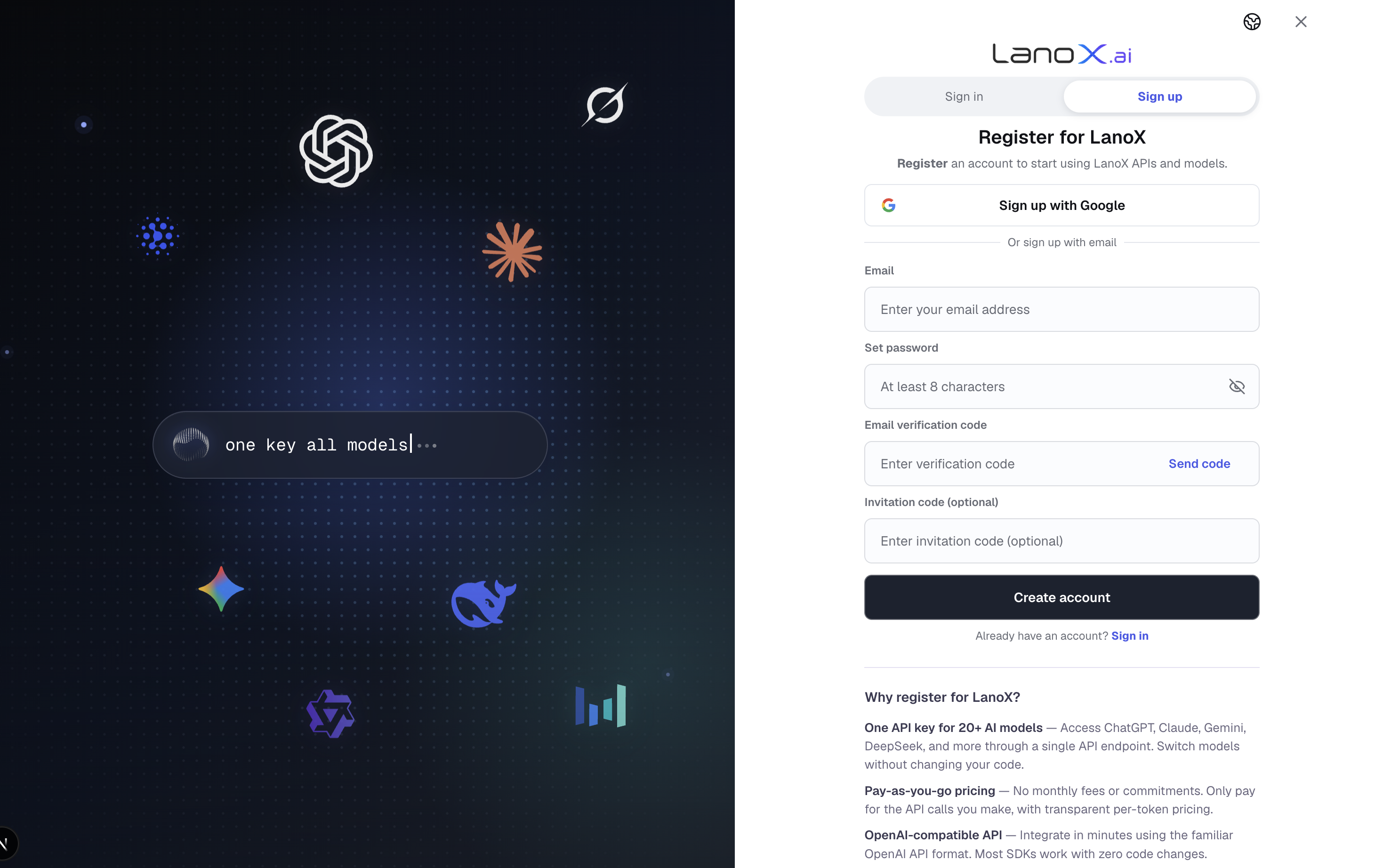 LanoX English registration page screenshot