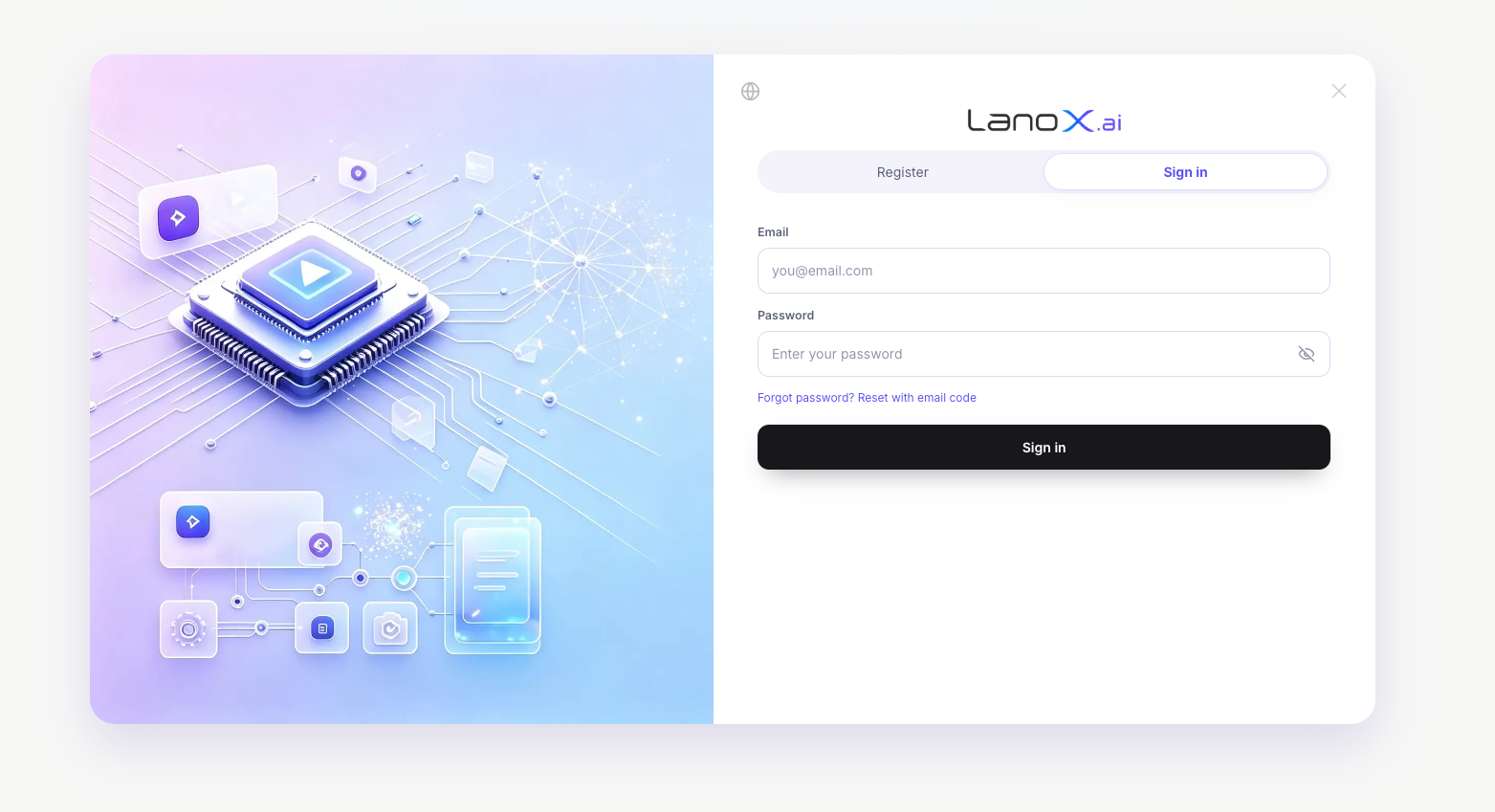 LanoX English sign-in page screenshot