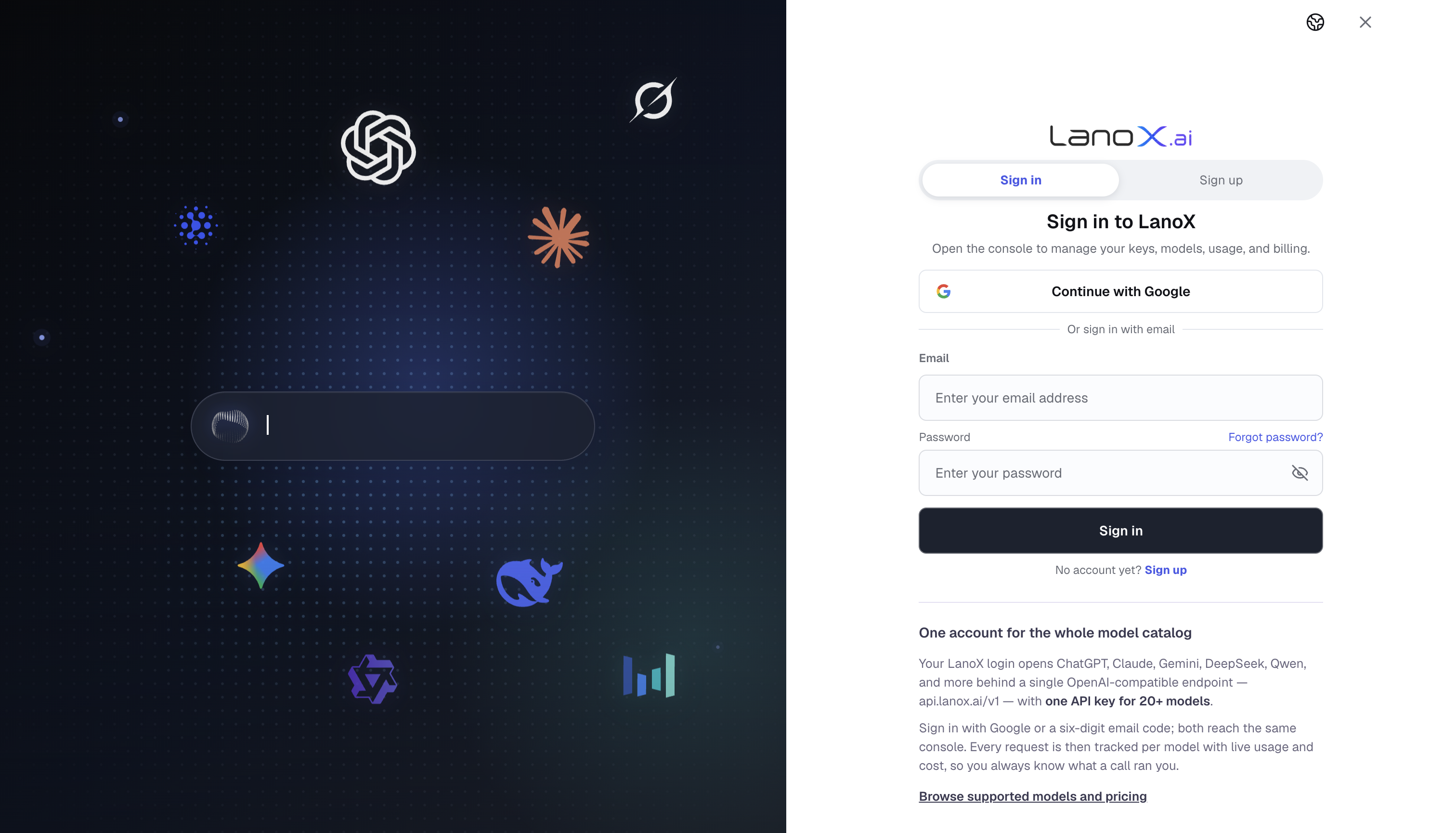 LanoX English sign-in page screenshot