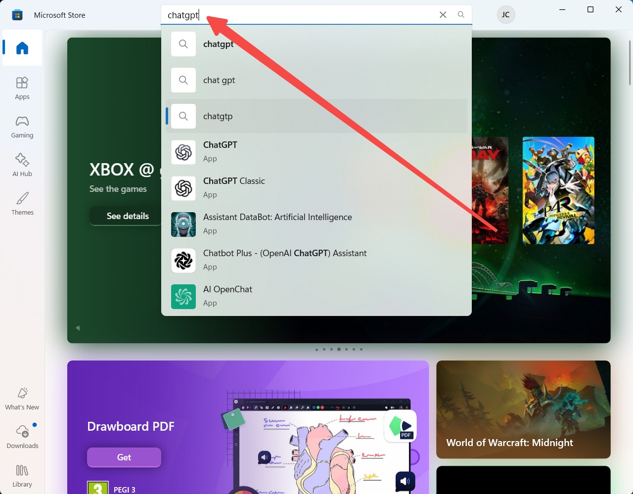 Microsoft Store ChatGPT search screenshot